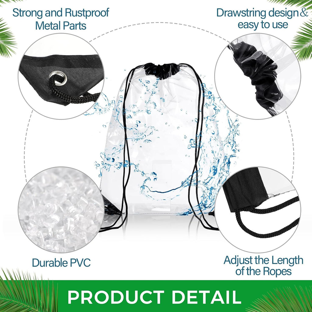 Shappy 120 Pcs Clear Drawstring Bag Plastic Drawstring Backpack Clear Waterproof PVC Backpack for Stadiums Sporting Events (Black,Red,Yellow,Green,Blue,Purple)
