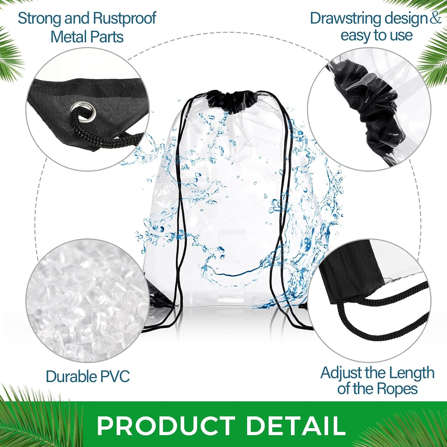 Shappy 120 Pcs Clear Drawstring Bag Plastic Drawstring Backpack Clear Waterproof PVC Backpack for Stadiums Sporting Events (Black,Red,Yellow,Green,Blue,Purple)
