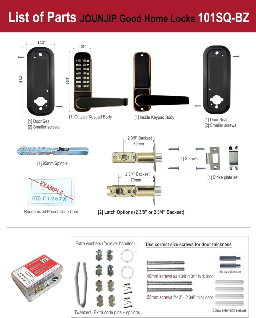 JOUNJIP Single-Sided Mechanical Keyless Combination Lever Handle Door Lock - [Square Spindle] Easier Install - Oil Rubbed Bronze - 2024 Upgrade Version