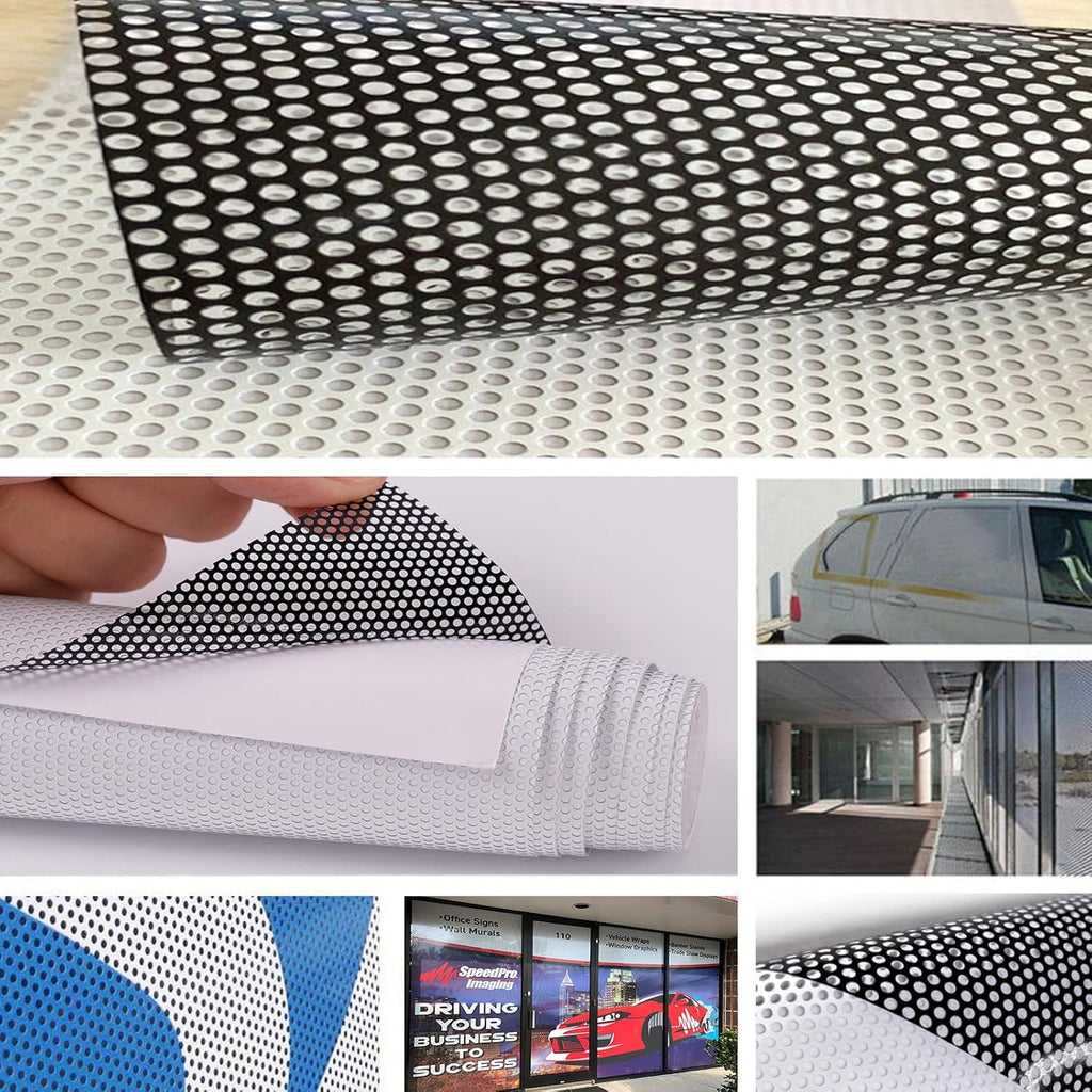 One Way Perforated Window Vinyl Privacy Wrap Film ，Adhesive Glass Wrap Roll，Printable (42Inches x 100ft)