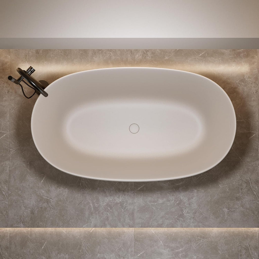 47'' Freestanding Bathtub Resin Stone Soaking Bathtub Solid Tubs with Overflow and Pop up Drain