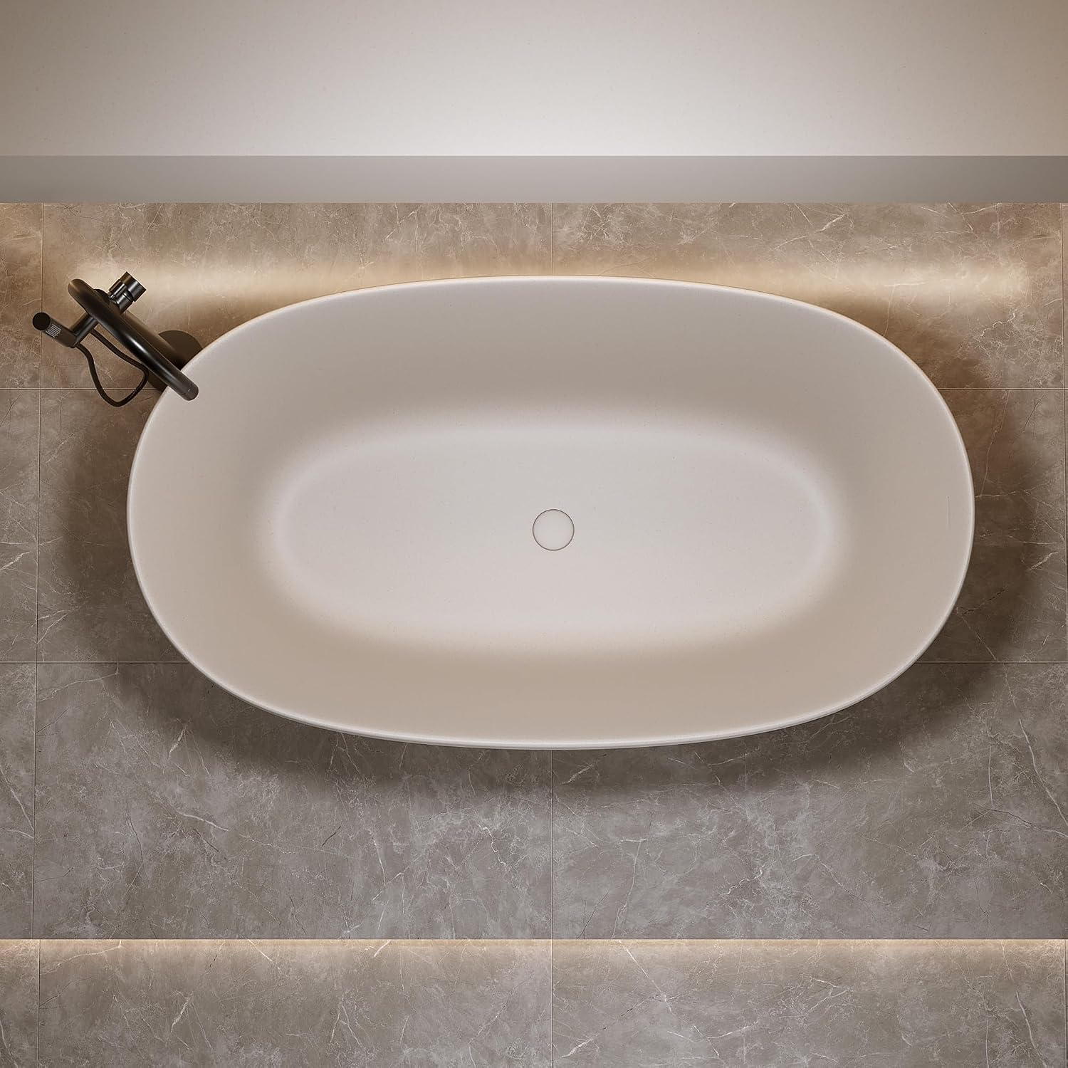47'' Freestanding Bathtub Resin Stone Soaking Bathtub Solid Tubs with Overflow and Pop up Drain