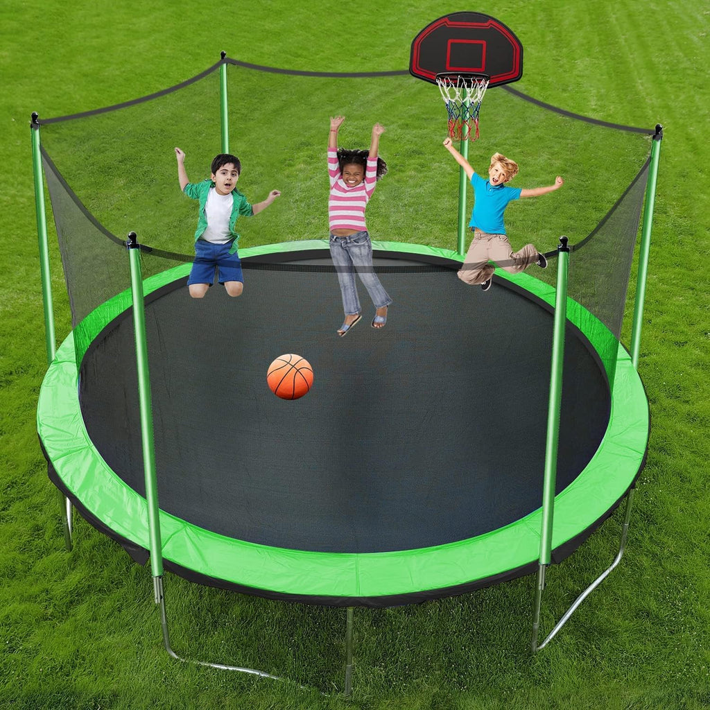 1500 LBS 16FT for Adults and Kids with Sprinkler, Lights with Speaker, Basketball Hoop, Ladder, Safety Enclosure Net, Water Ball, 16 Socks, Outdoor Heavy Duty Recreational - ASTM CPC CPSIA