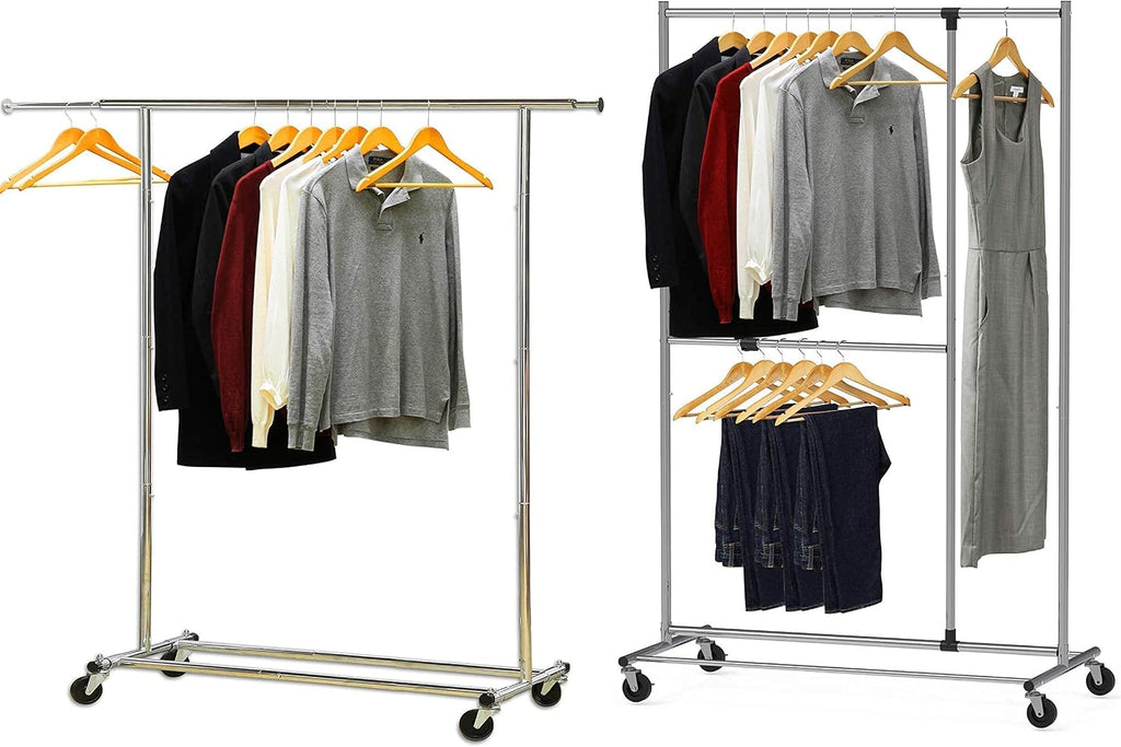 Simple Houseware Heavy Duty Clothing Garment Rack + Dual Bar Adjustable Garment Rack