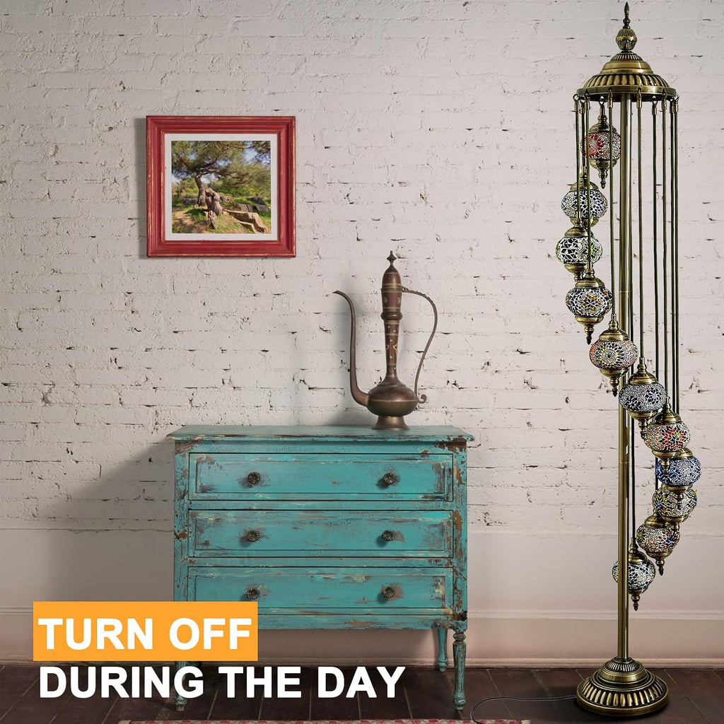 Hortsun Turkish Lamp Moroccan Floor Lamp Handmade Globe Living Floor Lighting Bohemia Standing Lighting for Decorative Home Designs(Floor,11 Globes Style)