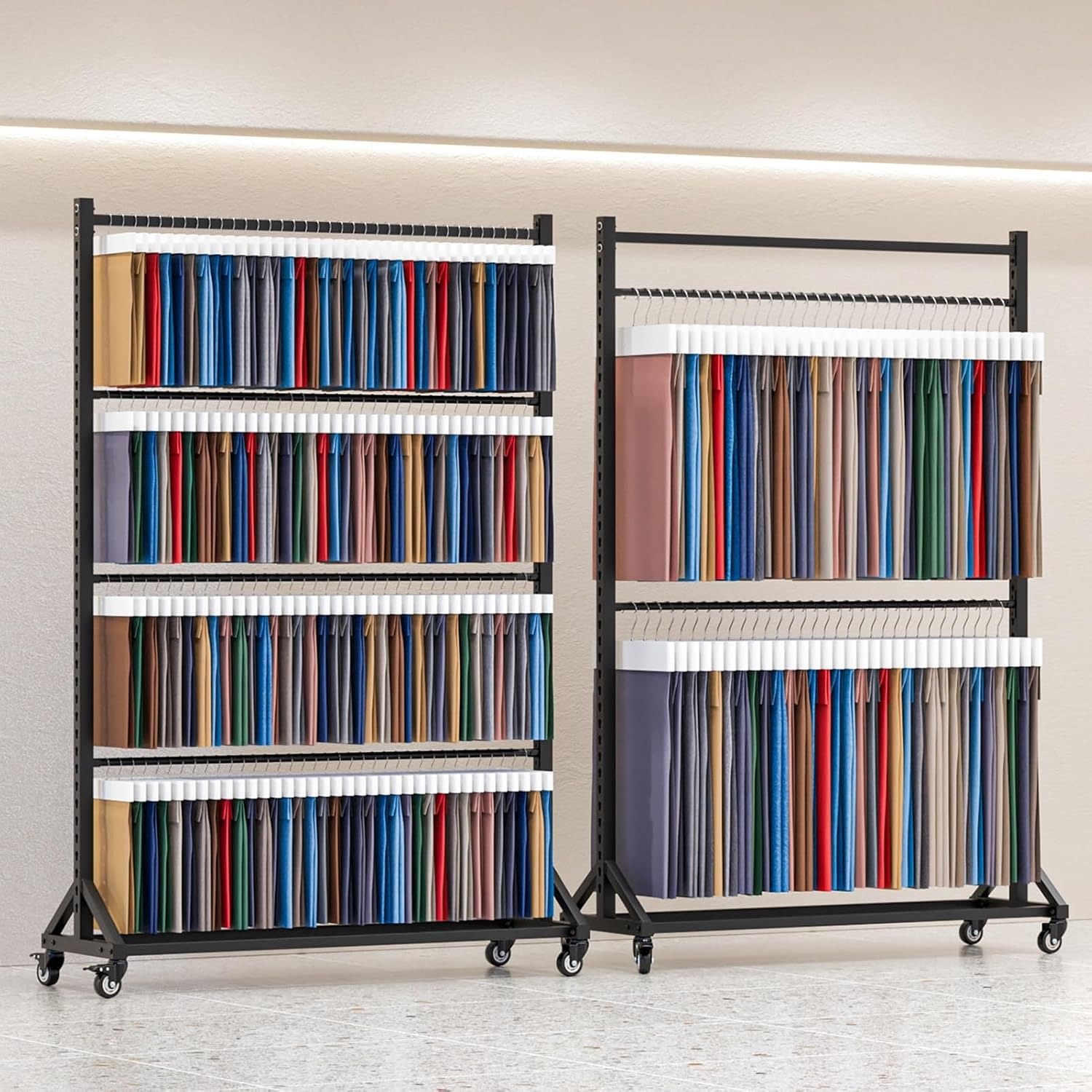 Home Textile Fabric Roll Storage Rack with Wheels, Heavy Duty Steel Mobile Shelves Metal Clothes Hanger Commercial Fabric Curtain Sample Color Card Display Rac(One Color-120x45x205cm
