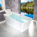 WOODBRIDGE 59'Freestanding White Acylic Soaking Bathtub with White Pillow,Drain and Overflow inBrushed Nickel,BTA1509 -B/N-Drain &O + Pillow