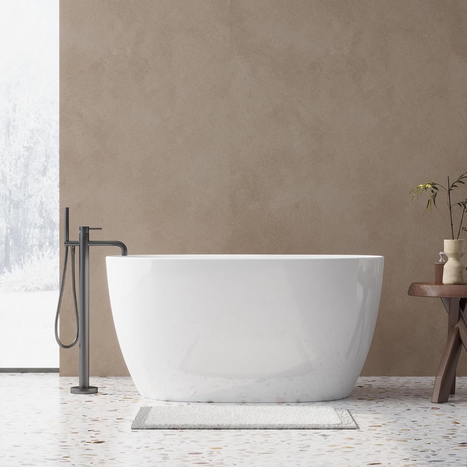 Free Standing Tub,Oval Shape Soaking tub,Bright White Finish Japanese Soaking Tub,Chrome Overflow & Pop-up Row,47' Acrylic Freestanding Bathtub. (C-3270)