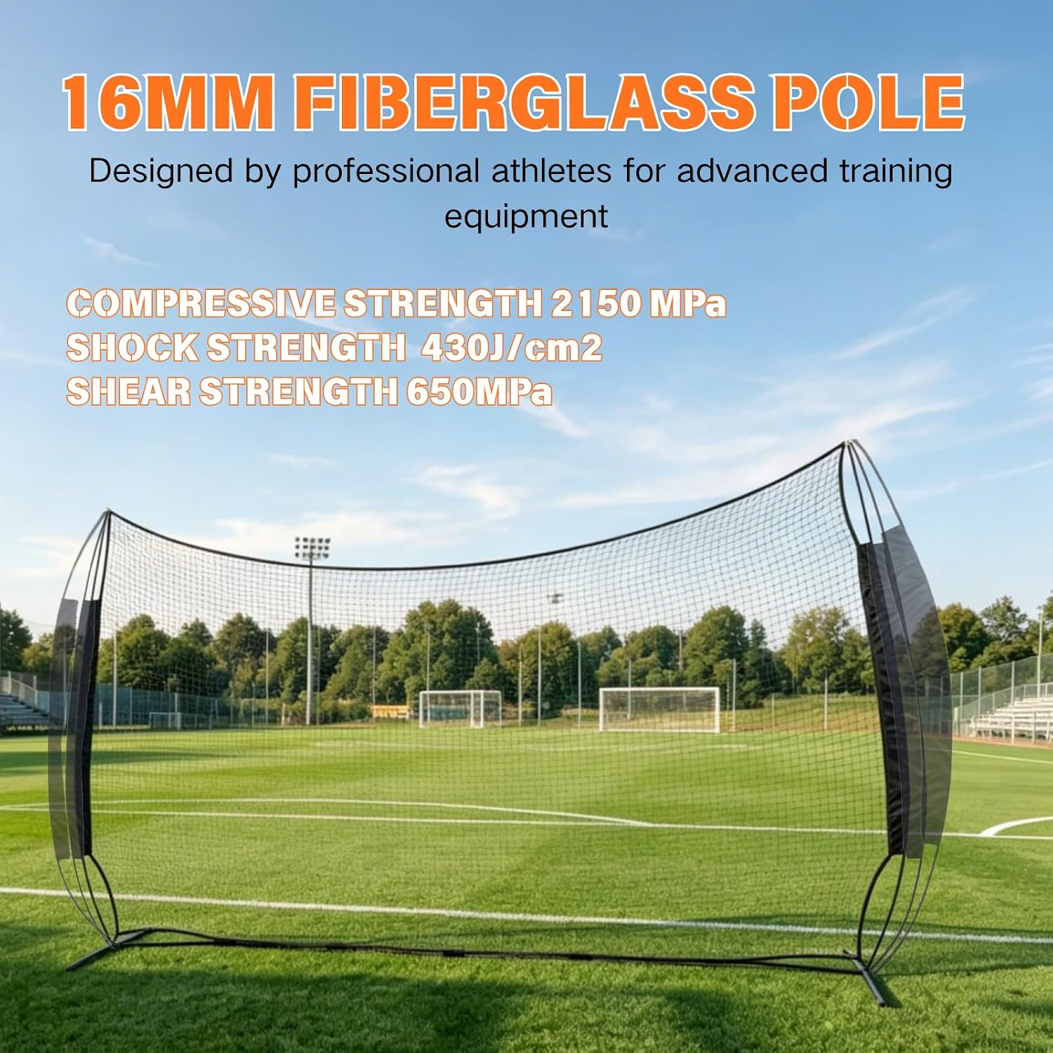 16x10FT Sports Barrier Net, Barricade Backstop Net with Upgrade Steel Frame, Protective Net for Baseball, Lacrosse, Soccer, Basketball & More
