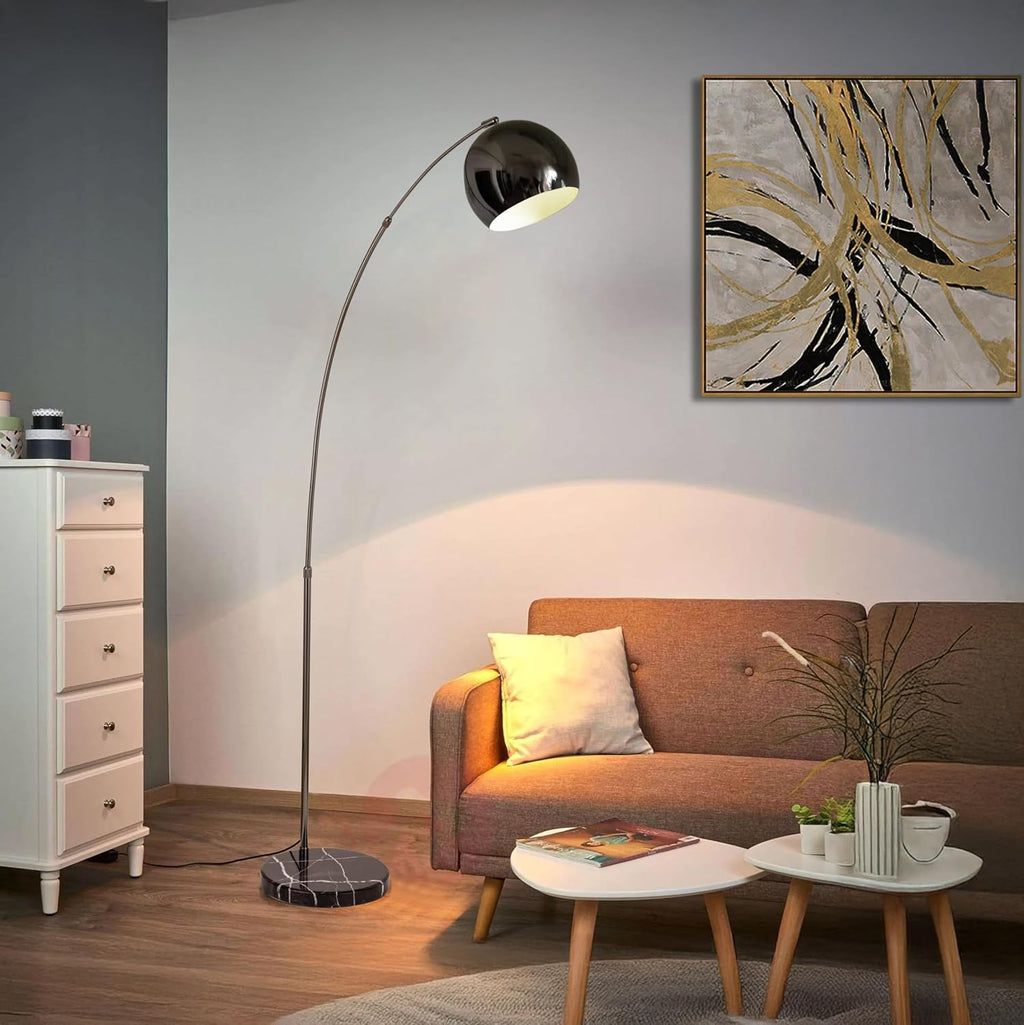 Major-Q Large 79' H Modern Standing Adjustable Floor Lamp with Metal Dome Shade & Marble Base for Living Room - Corner Light Arc Lamps for Bedrooms Black Chrome