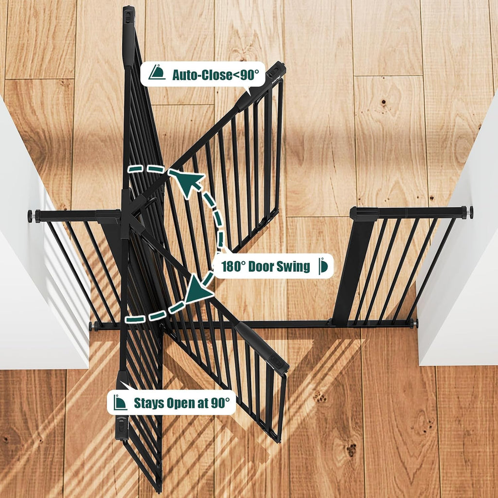 keny 51' Extra Tall Pet Gate, 29.7'-46' Wide Adjustable Cat Gate for Doorway, Hallway, Stairs, Auto-Close & Pressure Mounted, No Drilling, Black