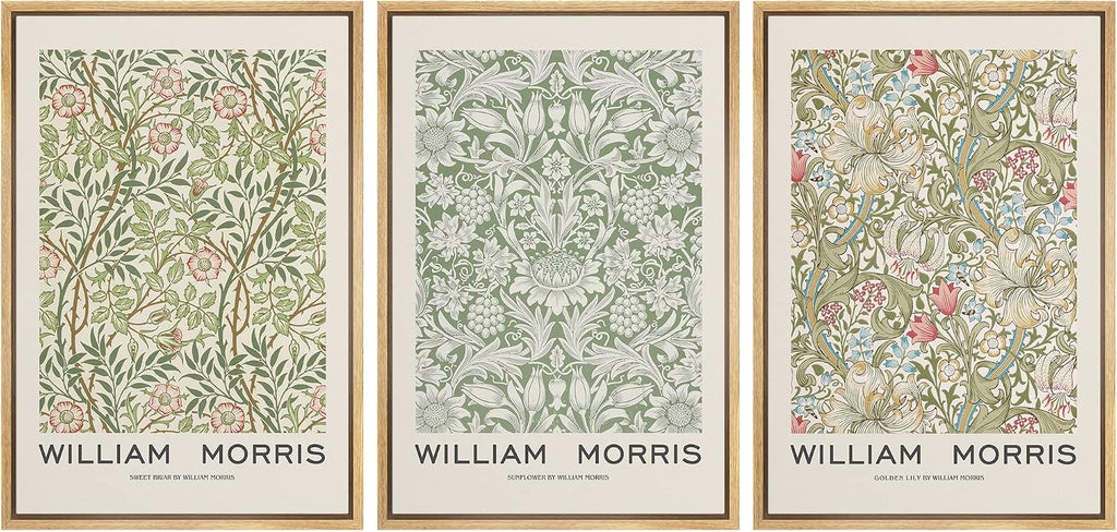 wall26 Framed Canvas Print Wall Art Set William Morris Flower Pattern Tapestries Nature Floral Illustrations Fine Art Decorative Botanical Rustic for Living Room, Bedroom, Office - 16'x24'x3 Natural