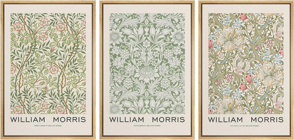 wall26 Framed Canvas Print Wall Art Set William Morris Flower Pattern Tapestries Nature Floral Illustrations Fine Art Decorative Botanical Rustic for Living Room, Bedroom, Office - 24'x36'x3 Natural