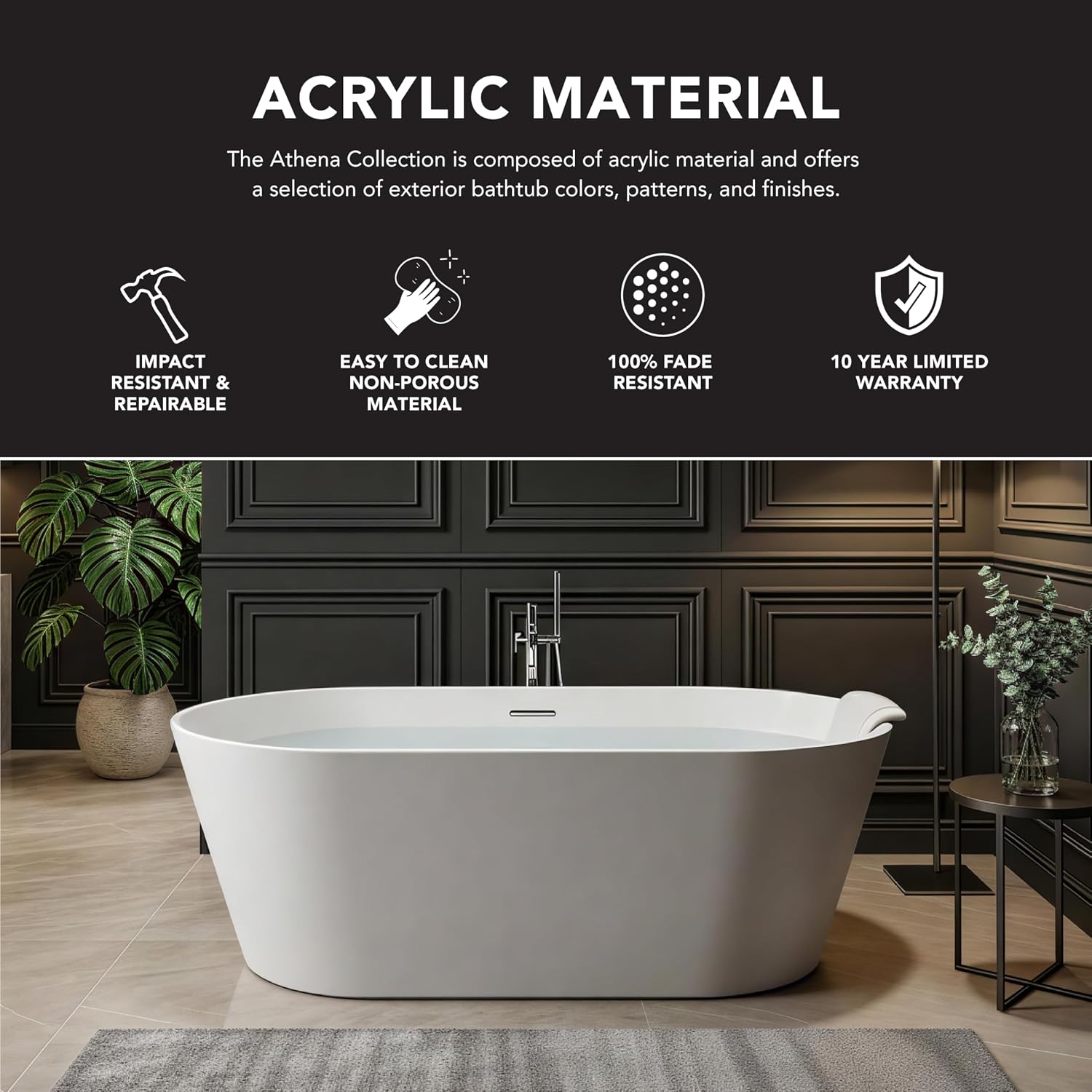 Transolid Maris 59 in. Freestanding Deep Soaking Bathtub | 31 in. Wide Acrylic Flatbottom | Center Drain | Bath Pillow Included | 23 in. Confirmed Soak Depth | Matte White | K-AFTM5931-M31