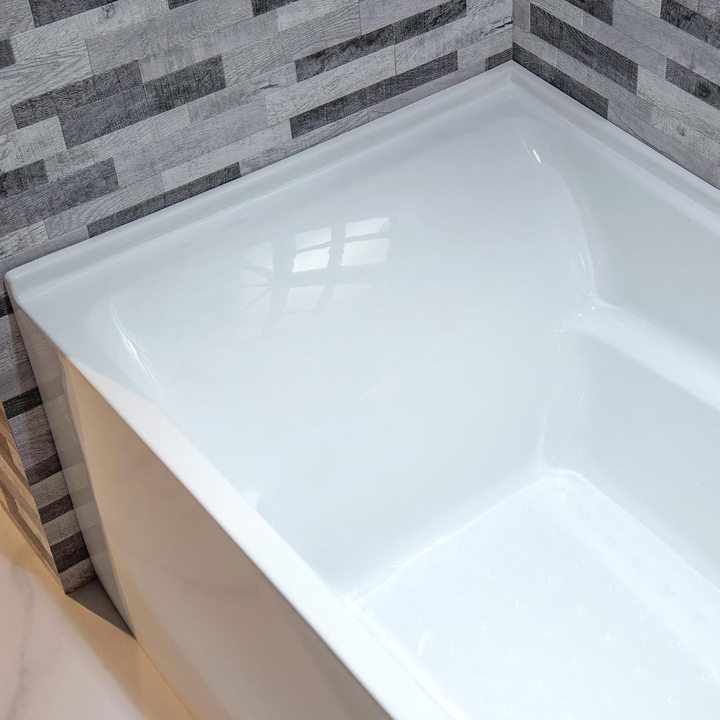 WOODBRIDGE 60' Acrylic Rectangular Alcove Soaking Bathtub in White with Right Drain, Chrome Pop-Up Drain Included BA6030R