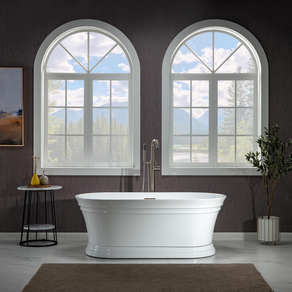 WOODBRIDGE 59 in. Freestanding Double Ended Acrylic Soaking Bathtub with Oil Rubbed Bronze Drain and Overflow, BTA1536-ORB