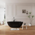 65' Upgraded Solid Surface Freestanding Tubs,Luxury Oval Stone Resin Soaking Bathtub with Pop-up Drain and Overflow, Matte Black