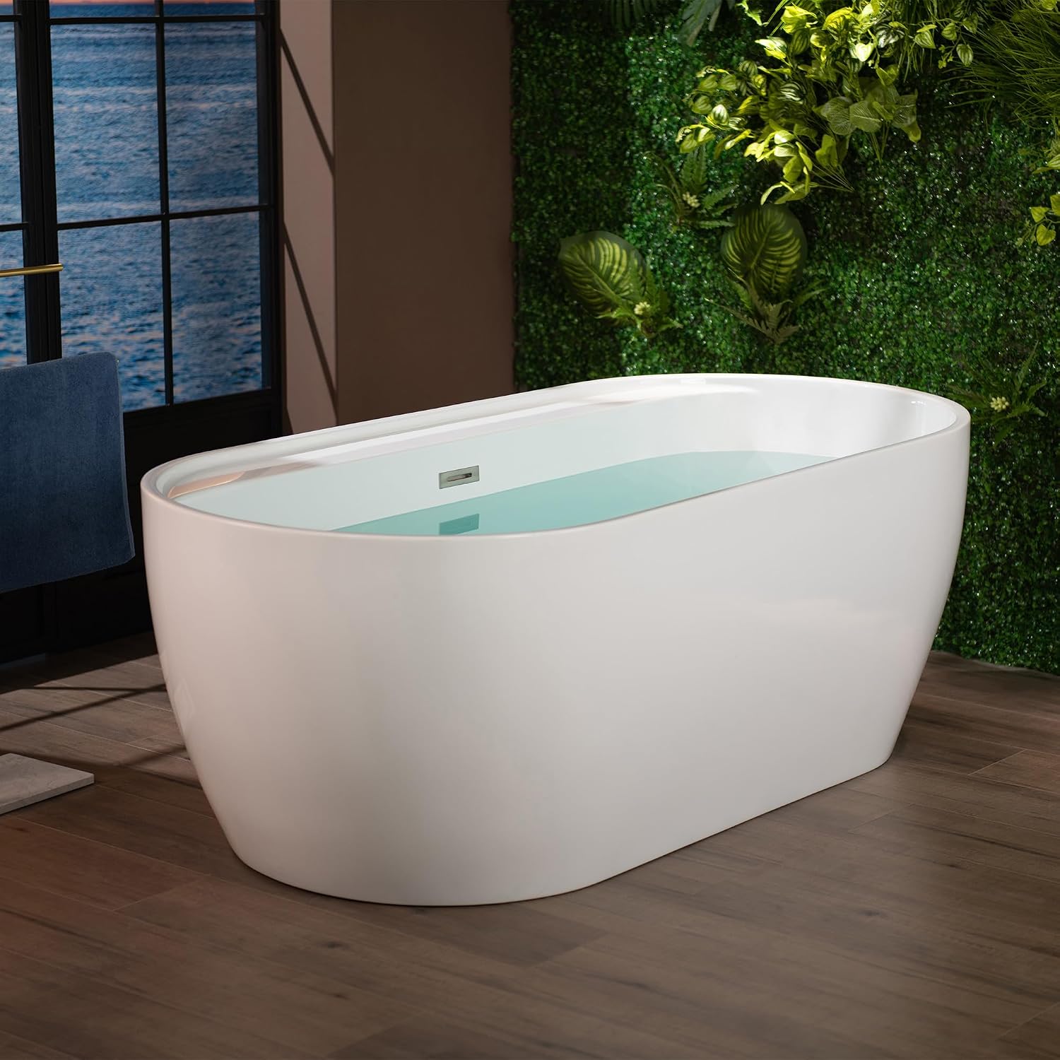 WOODBRIDGE 67' Acrylic Freestanding Bathtub Contemporary Soaking White Tub with Brushed Nickel Overflow and Drain,B0063-B/N