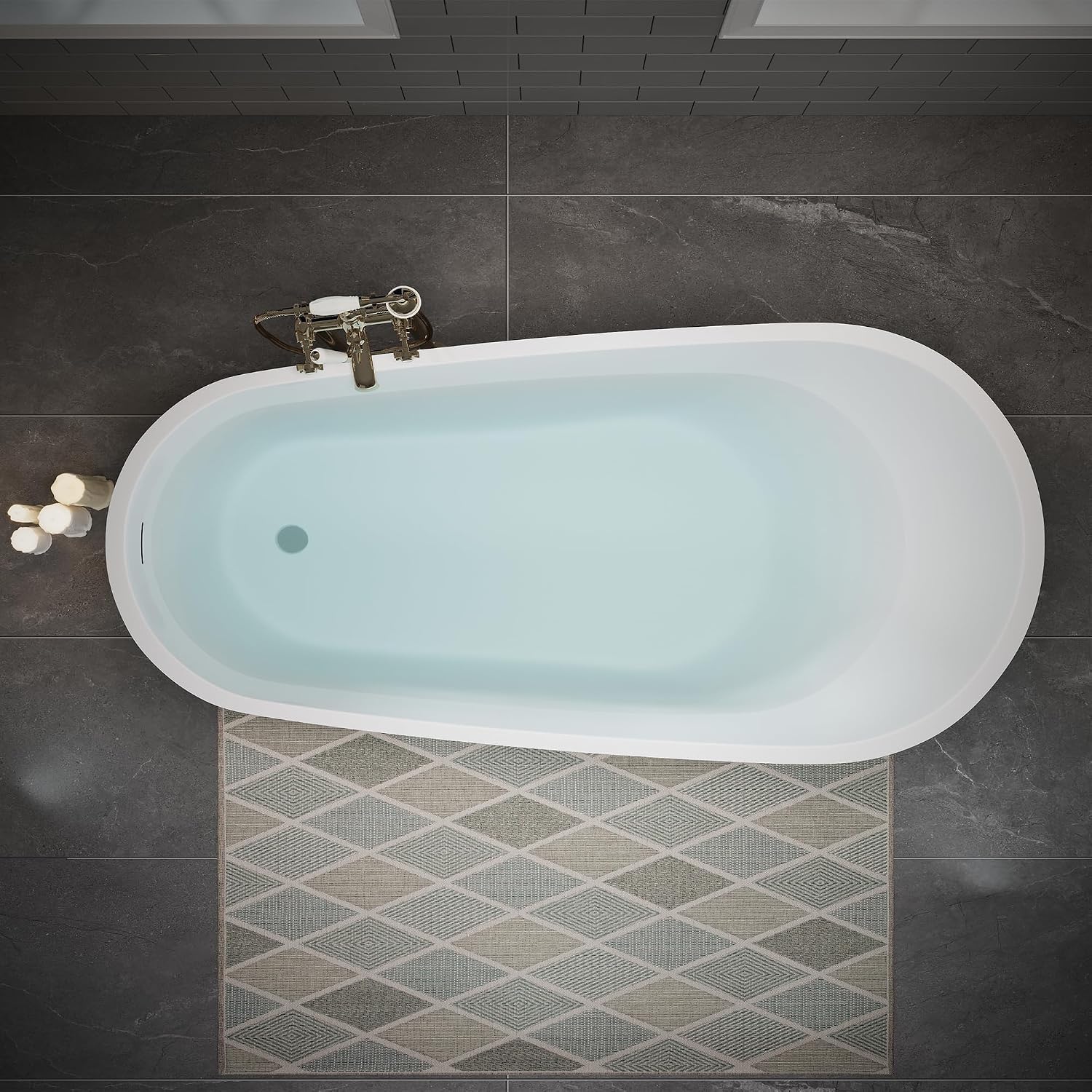 ABRUZZO 63' Acrylic Freestanding Bathtub - Deep Soaking Tub with Pop-Up Drain & Overflow, Glossy White Standalone Bathtub for Modern Bathroom, Fiberglass Reinforced Construction