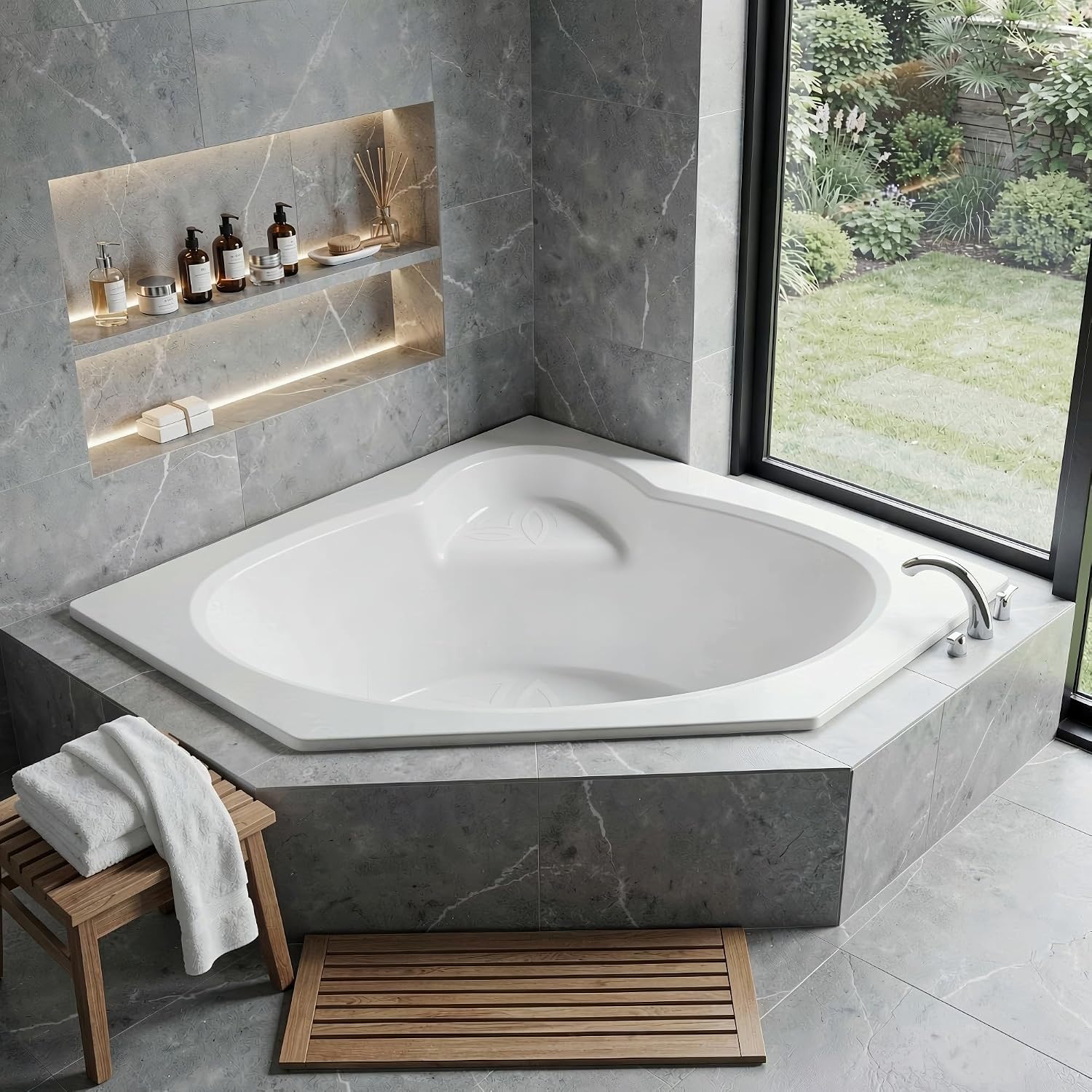 ANZZI 62' x 82' Soaker Corner Drop-In Bathtub - White - Rana AZ6060SS