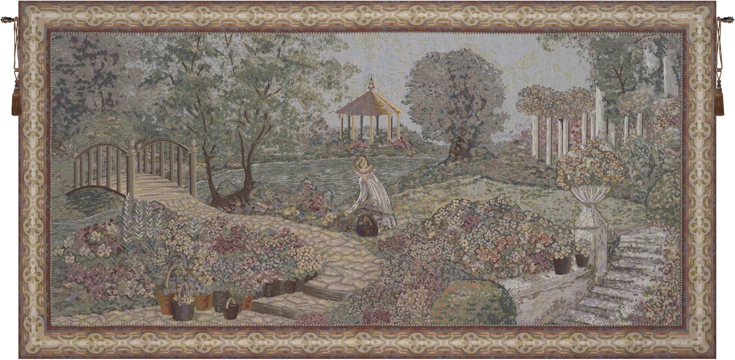 Charlotte Home Furnishings Inc Tapestry Wall Hanging, 27 x 54 Inch Busy Gardener Of Eden Wall Art, Jacquard Woven Boho Tapestry, Cotton Wall Tapestry for Bedroom, Living Room & Home Decor, European Soft Cotton Fabric
