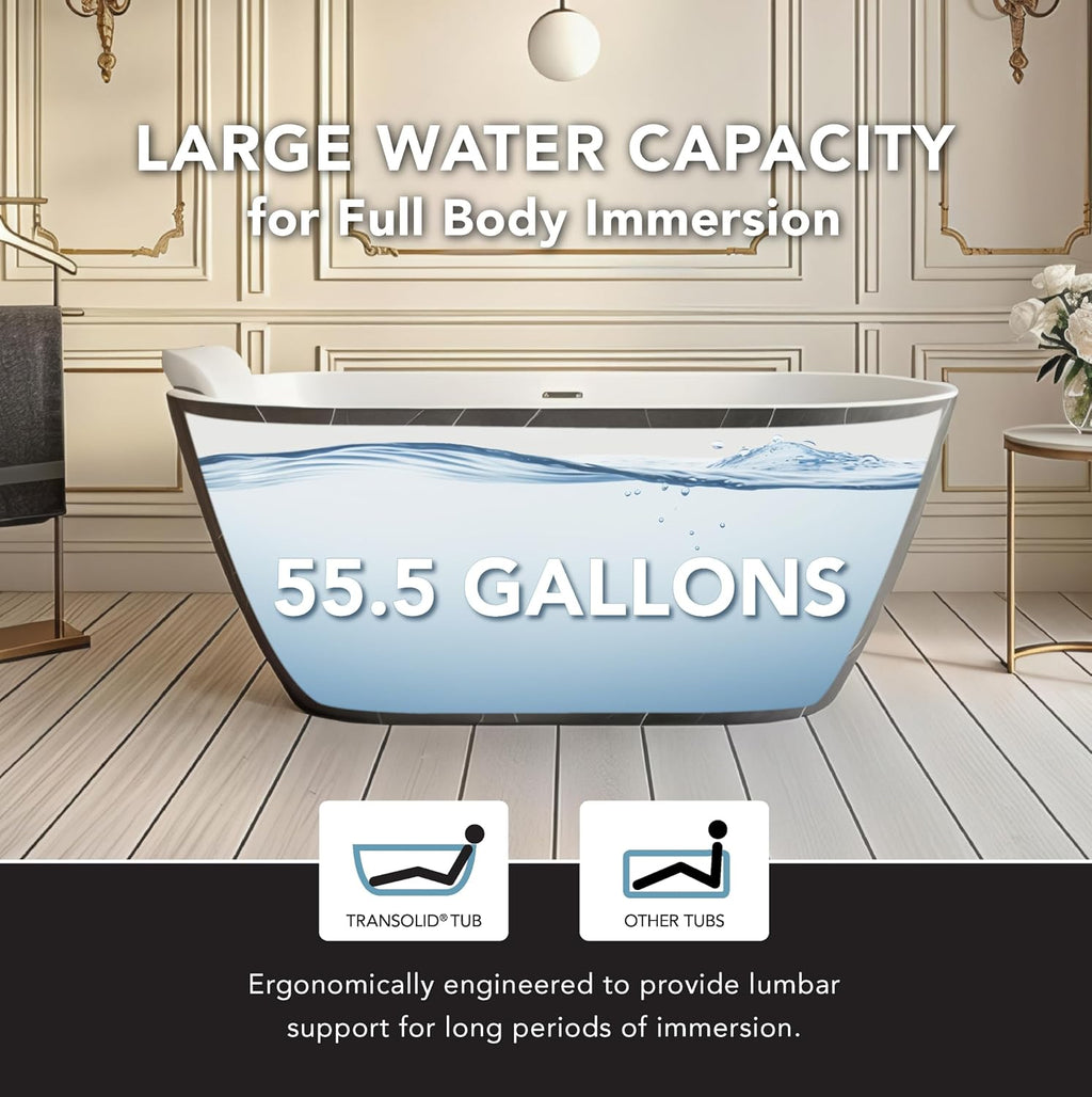 Transolid Finley 59 in. x 28.75 in. Freestanding Soaking Acrylic Bathtub with Center Drain in Gloss Two-Tone Marble Grey and White with Pillow K-AFTF5929-G31M40