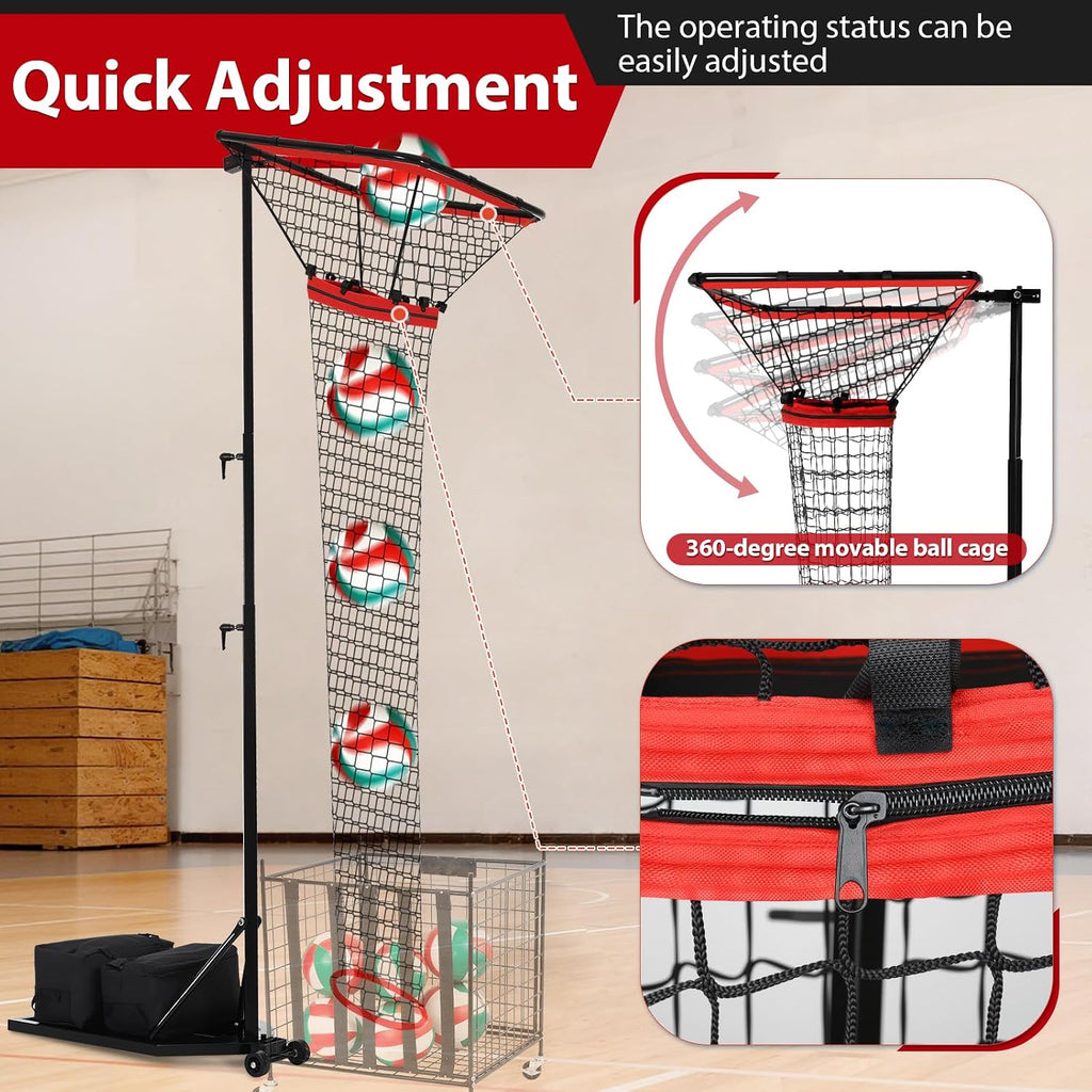 AugFir Volleyball Setter & Spike Trainer, Adjustable Height 93'-126' Volleyball Trainer with 88LBS Sandbag Base & Transport Wheels, Solo Practice Tool for Indoor & Outdoor Use Spiking & Drills