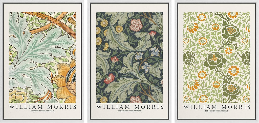 wall26 Framed Canvas Print Wall Art Set William Morris Flower Tapestry Posters Nature Wilderness Illustrations Modern Art Decorative Floral Botanical Minimal Calm for Bedroom - 16'x24'x3 White