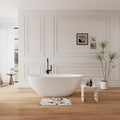 61' Premium Solid Surface Freestanding Soaking Bathtub,Oval Shape Stone Resin Tubs with Overflow and Pop-up Drain, Matte White