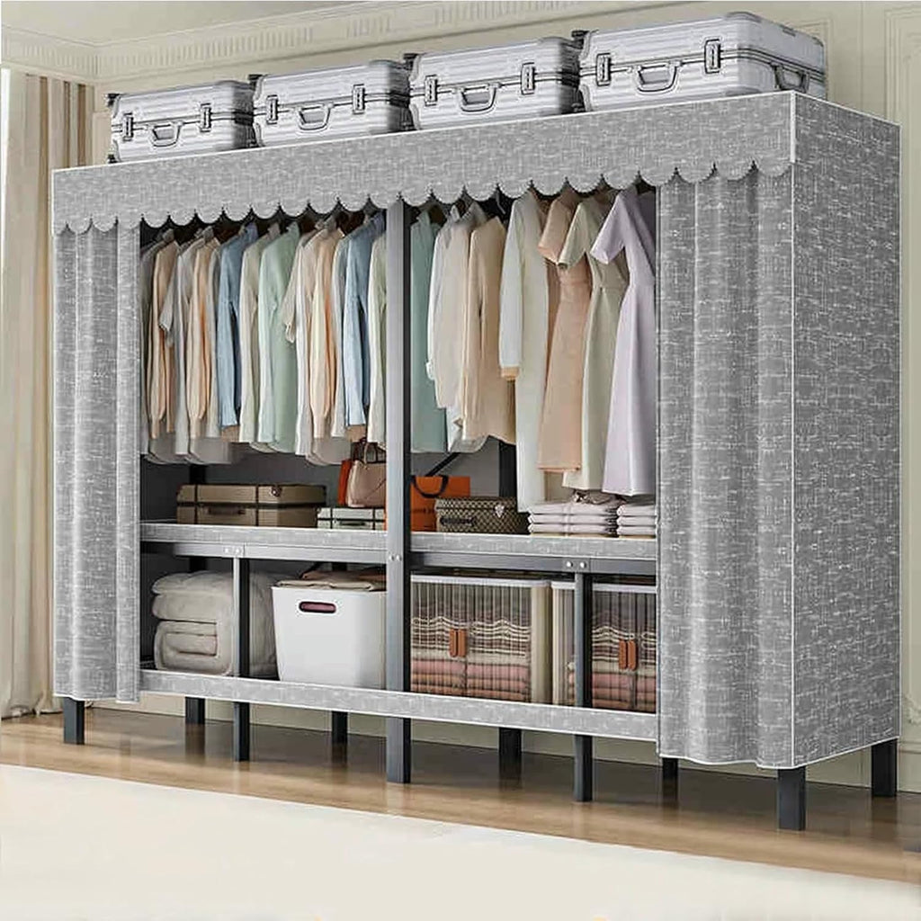 Foldable Portable Wardrobe Closet Larg Covered Rack with Cover 1200lbs Clothing Racks for Hanging Clothes Coat Storage Garment Racks for Bedroom