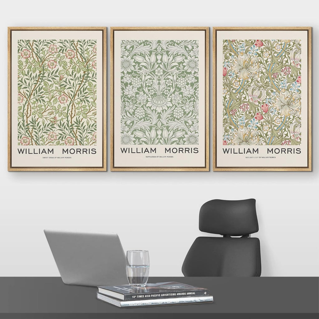 wall26 Framed Canvas Print Wall Art Set William Morris Flower Pattern Tapestries Nature Floral Illustrations Fine Art Decorative Botanical Rustic for Living Room, Bedroom, Office - 24'x36'x3 Natural