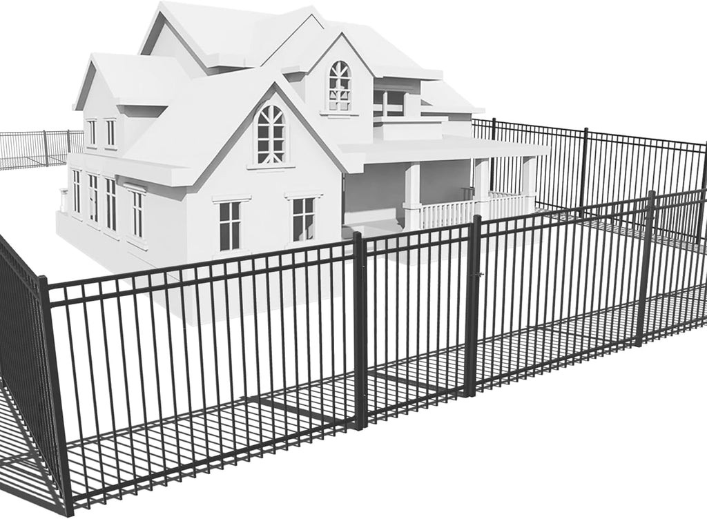 Fencer Wire 52FT Heavy Duty Flat Top Fence Barrier Kit, Anti-Rust Metal Steel Fence with 6FT Height X 8FT Width Panels, Gate, Posts, Connectors, Outdoor Fencing for Yard, Pool, Patio