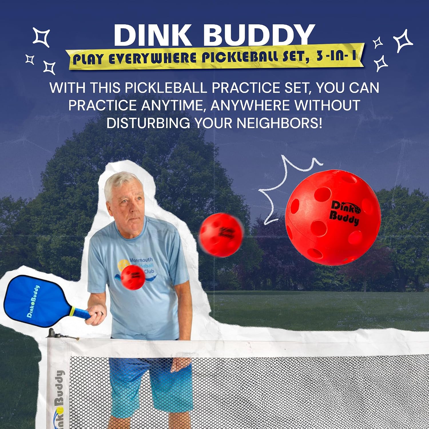 3-in-1 (with Collapsible 6-ft Pickleball Net) & 2-in-1 Options with 3 Kelso + 3 Standard Balls, 2 Paddles, & 1 Drawstring Backpack