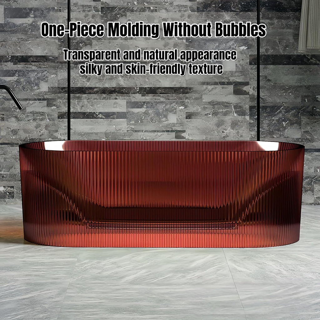67' Edeyeu Freestanding Bathtub – Luxury Soaking Tub with Air-Bubble Massage, Transparent Resin Design, Extra-Deep Comfort, and Durable One-Piece Solid Surface Bathtub Construction Regular Version