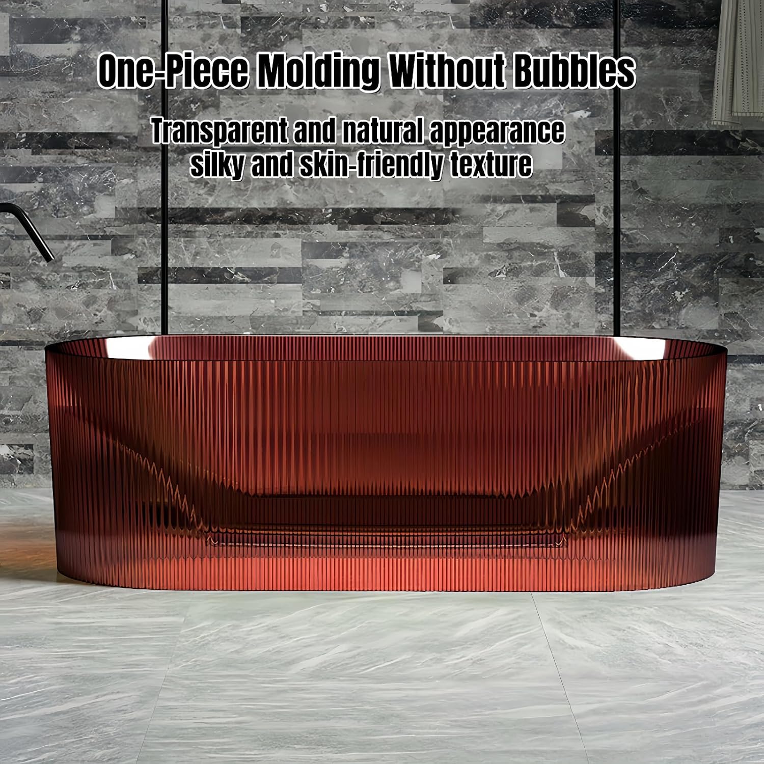 67' Edeyeu Freestanding Bathtub – Luxury Soaking Tub with Air-Bubble Massage, Transparent Resin Design, Extra-Deep Comfort, and Durable One-Piece Solid Surface Bathtub Construction Regular Version