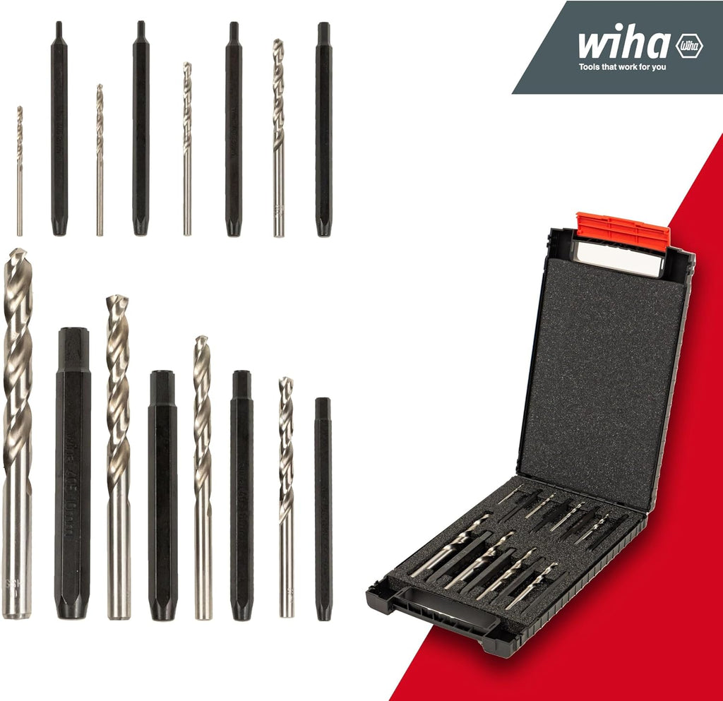 Wiha 03988 Hexagonal Screw Extractor Set 17 Pieces I Includes Twist Drill in Box I Savior for Round Turned or Torn Screws