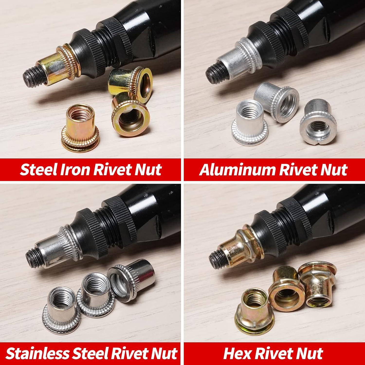 Industrial Hydraulic Pneumatic Riveter Automatic Air Rivet Nut Gun Tool Setting Kit Rivnut Riveting，with Metric & SAE Mandrels (8 Size)