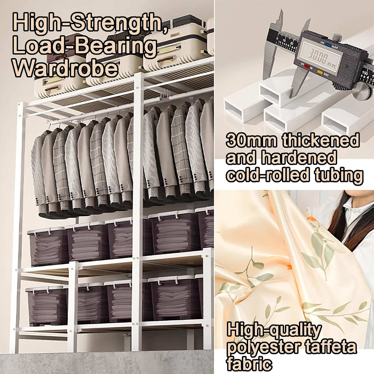Foldable Portable Closet with Cover, Heavy Duty Armoire Wardrobe, 67.3 in Covered Clothes Rack, Storage Garment Racks for Hanging Clothes(B,192cm/75.6in)