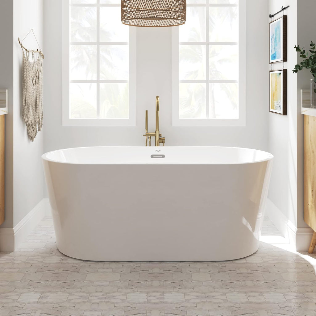 FerdY Shangri-La 59' Acrylic Freestanding Bathtub, Classic Oval Shape Acrylic freestanding tub Modern White, cUPC Certified, Chrome Drain and Classic Slotted Overflow Included