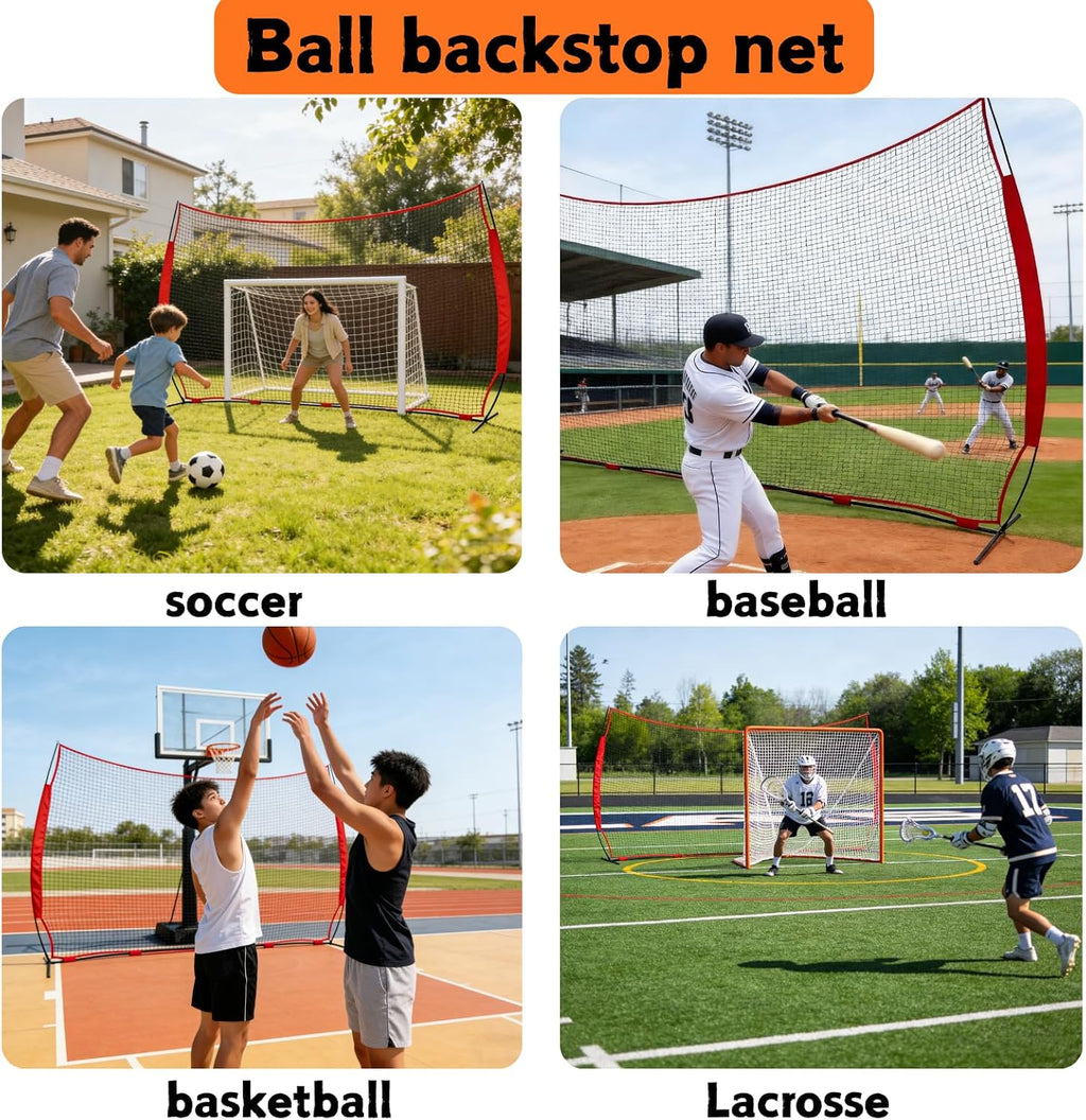 16x10FT Sports Barrier Net, Barricade Backstop Net with Upgrade Steel Frame, Protective Net for Baseball, Lacrosse, Soccer, Basketball & More