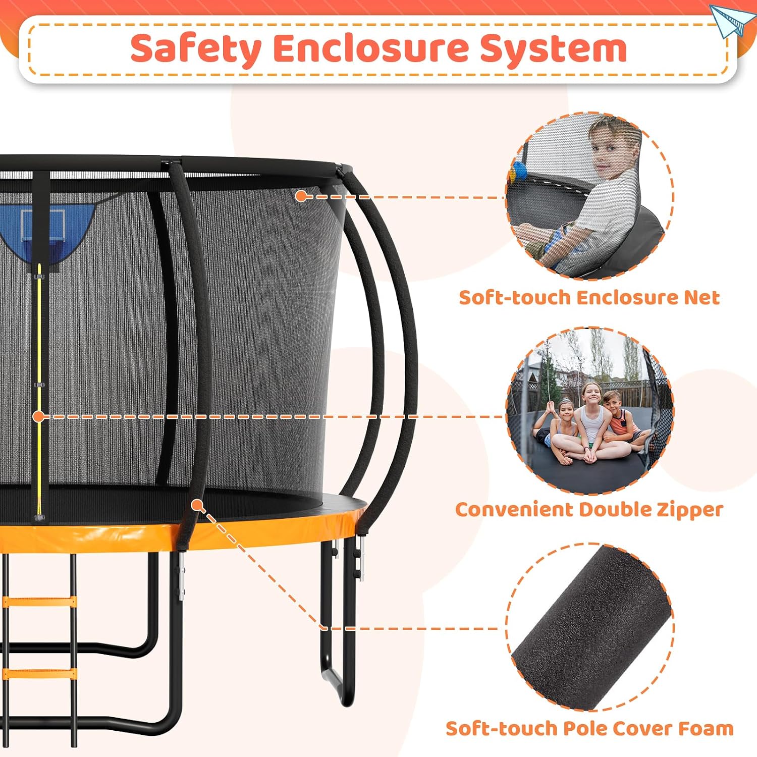 Zevemomo 12FT 14FT Trampoline with Basketball Hoop, Large Outdoor Trampoline for Kids and Adults with Net, Ladder, Protected Curved Poles, Heavy Duty Trampoline 400/450LBS Weight Capacity