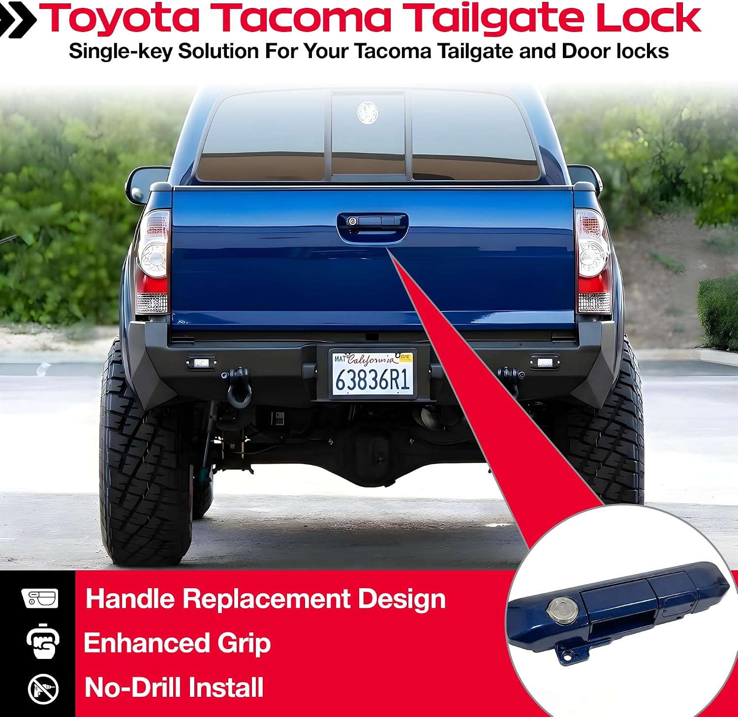 Pop & Lock PL5412 Toyota Tacoma Tailgate Lock 2005–2015 – Manual Anti-Theft Tailgate Lock, Bolt Codeable, Easy Install (Blue Ribbon Metallic)