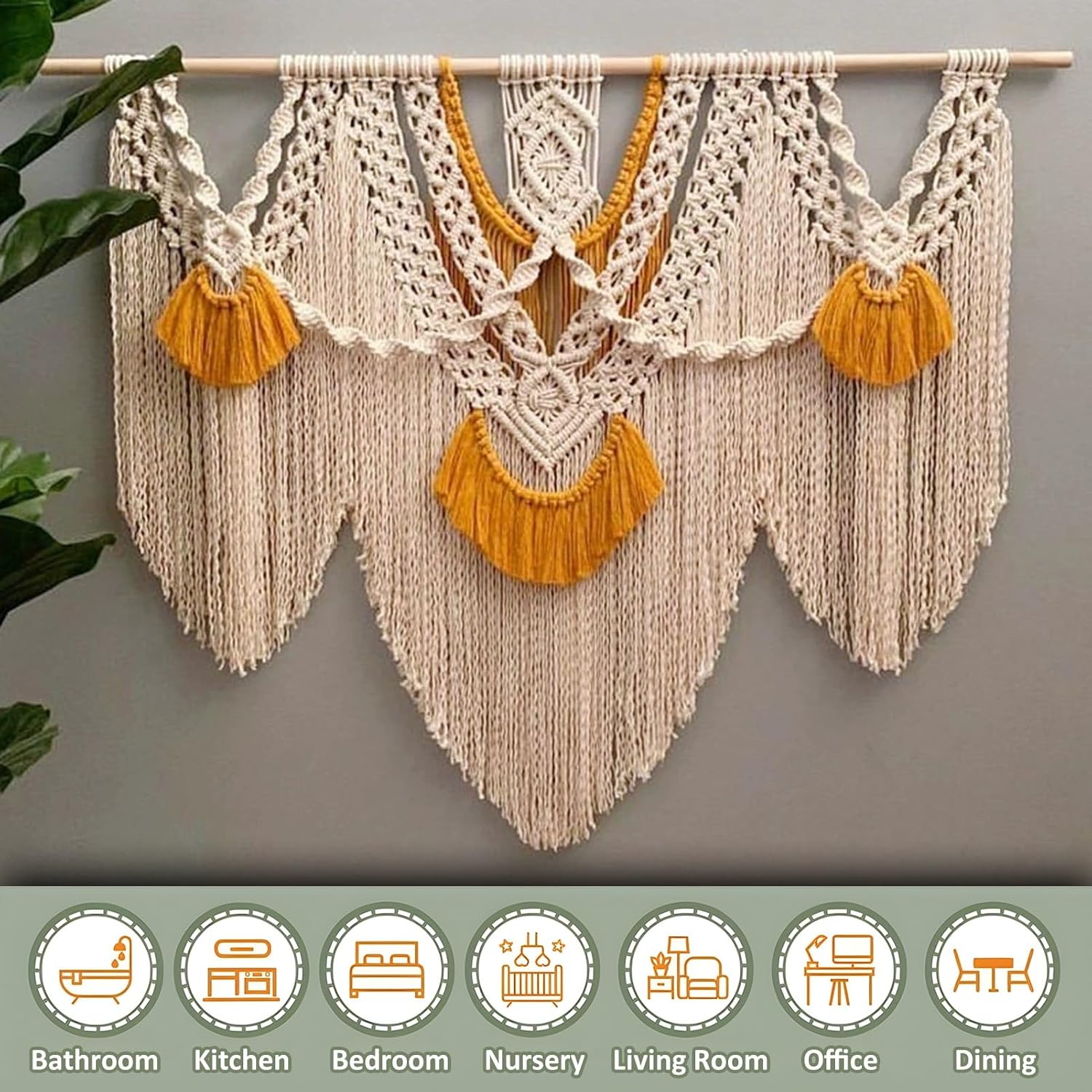 Macrame Wall Hanging Large Macrame Wall Hanging, Hand Woven Wall Tapestry Macrame Wall Decor, for Bedroom Living Room Office Studies(Off White,43.3inx39.37in)
