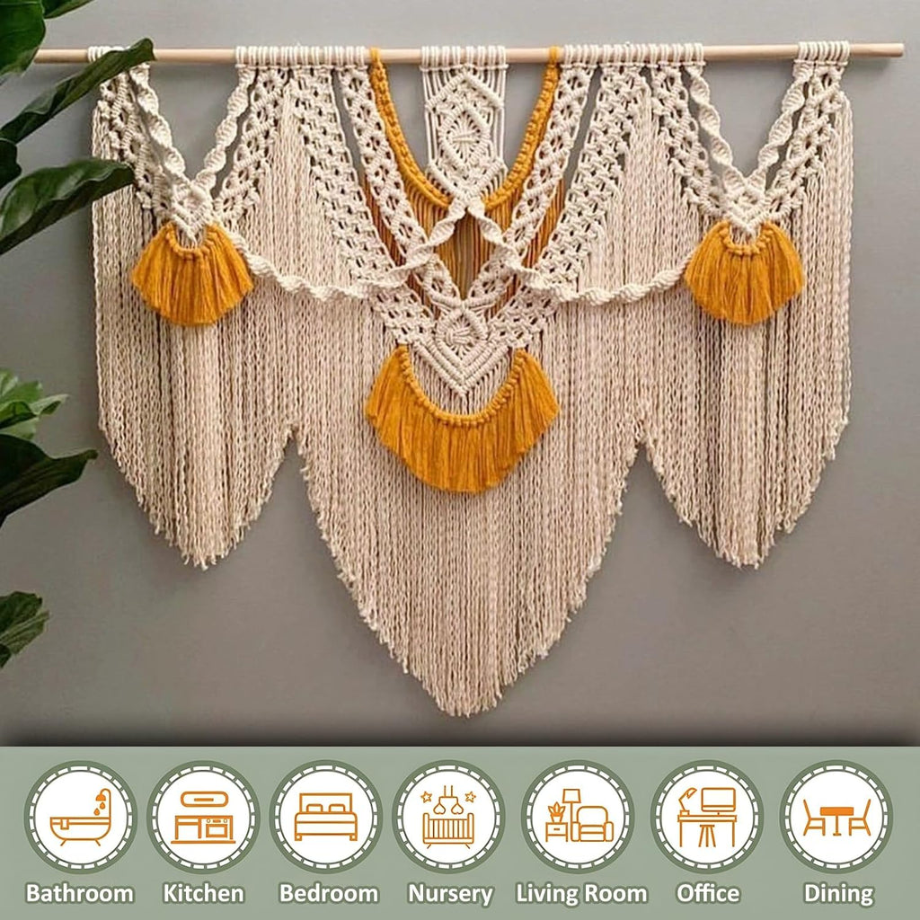 Macrame Wall Hanging Large Macrame Wall Hanging, Hand Woven Wall Tapestry Macrame Wall Decor, for Bedroom Living Room Office Studies(Off White,51.18inx43.3in)