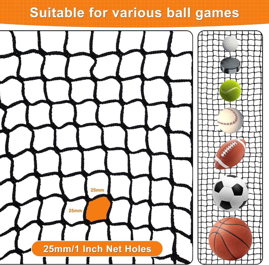 Nylon Golf Net 10-50ft - Practice Hitting Net With Rope and Carabiners, Durable Weatherproof Barrier for Baseball, Hockey, Soccer