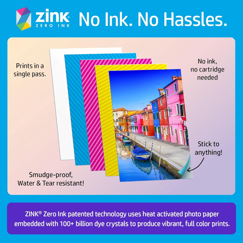 HP Sprocket 2x3 Instant Smartphone Photo Printer 75 Sheets Bundle - Bluetooth Portable Color Wireless Mobile Printer (Luna Pearl) Zink Sticky-Back Photos