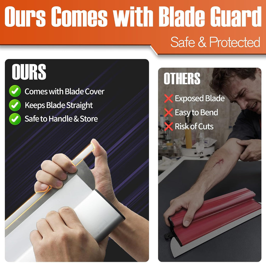 Professional Drywall Skimming Blade Kit (12', 16', 24', 32' & 40'), Stainless Steel Wall Finishing Tools with Extension Pole, Roller & Putty Knife, Lightweight Set with Carrying Case