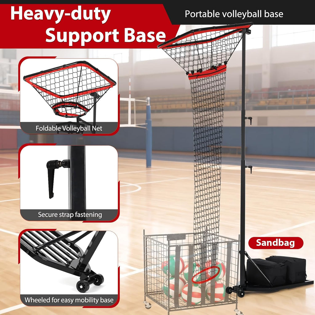 AugFir Volleyball Setter & Spike Trainer, Adjustable Height 93'-126' Volleyball Trainer with 88LBS Sandbag Base & Transport Wheels, Solo Practice Tool for Indoor & Outdoor Use Spiking & Drills