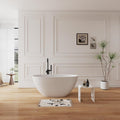 51' Modern Solid Surface Freestanding Bathtub,Oval Shape Stone Resin Soaking Tubs with Pop-up Drain and Overflow, Matte White