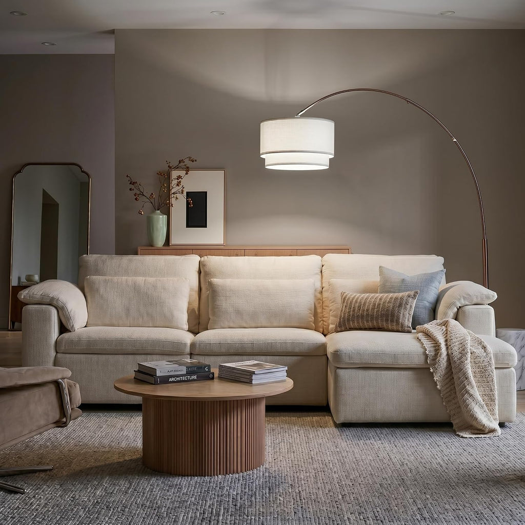 Brightech Mason Arc Floor Lamp - Modern Corner Standing Lamp with Unique Hanging Drum Lamp Shade for Living Room - Bright Overhead, Curved Hanging Light for Bedroom. Library, Den - Bronze